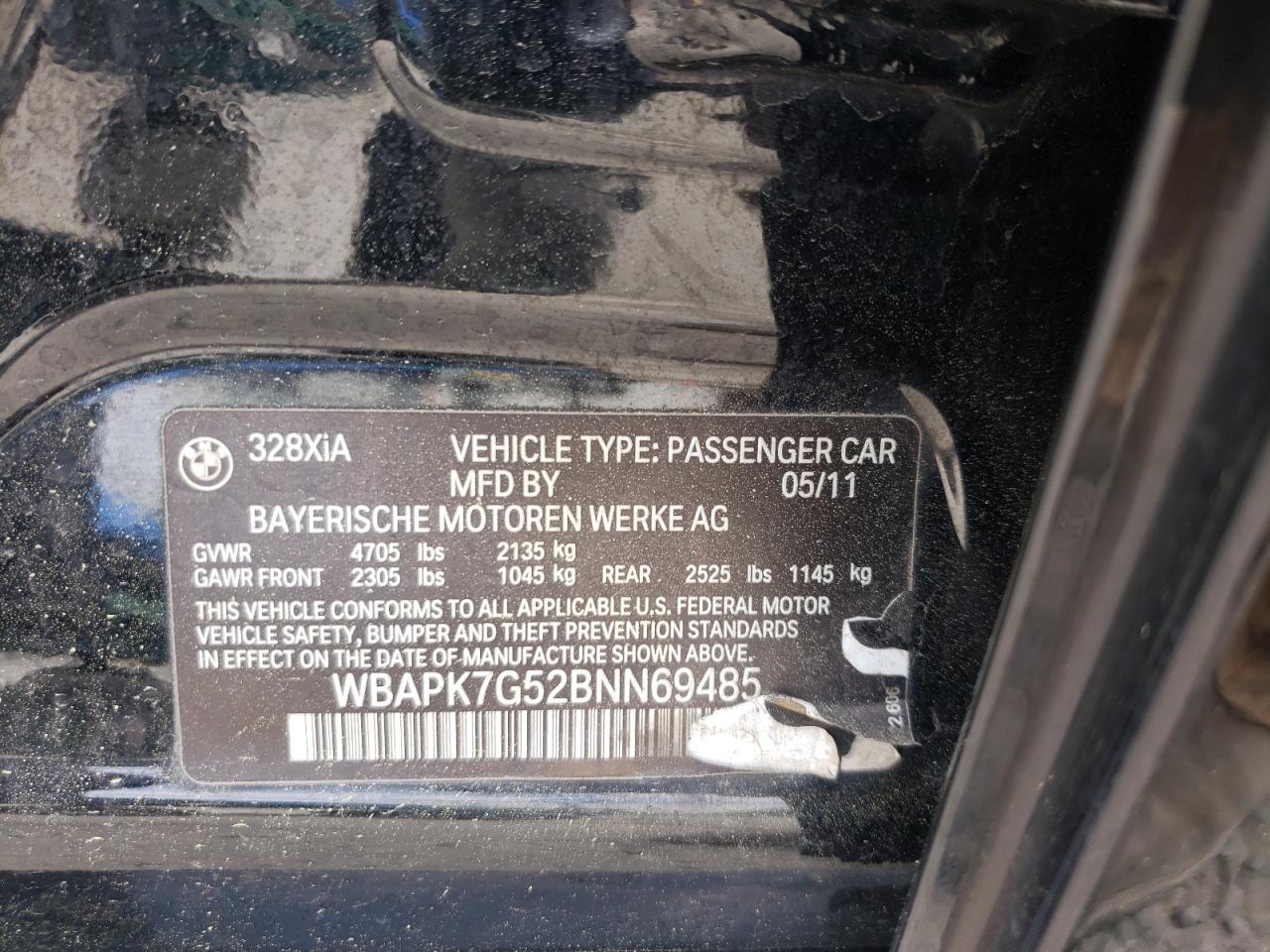 Photo 10 from auction – 2011 BMW 328 XI with VIN WBAPK7G52BNN69485