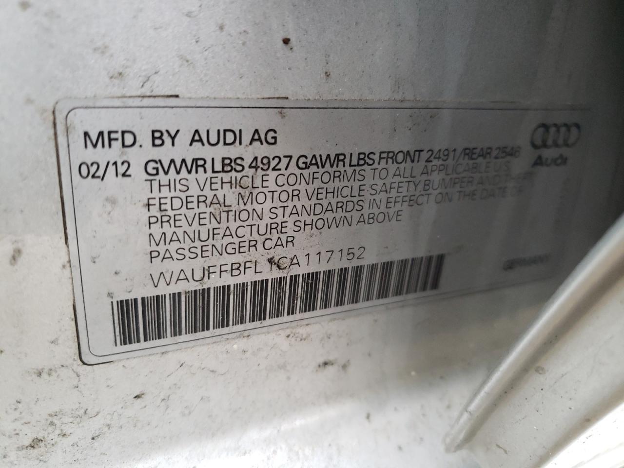Photo 10 from auction – 2012 AUDI A4 PREMIUM with VIN WAUFFBFL1CA117152