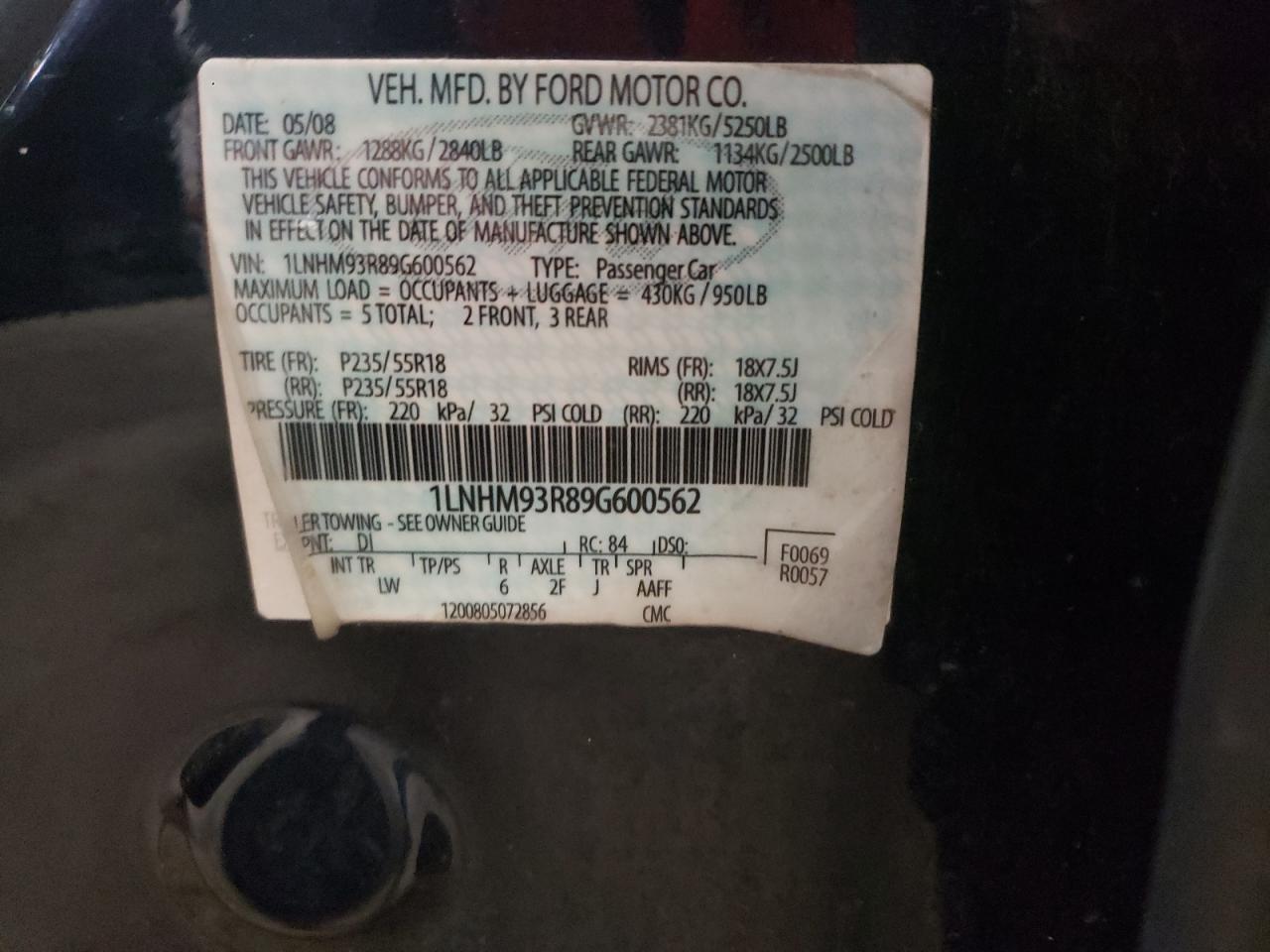 Photo 10 from auction – 2009 LINCOLN MKS with VIN 1LNHM93R89G600562