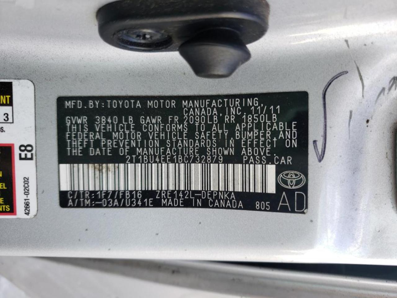 Photo 10 from auction – 2011 TOYOTA COROLLA BA with VIN 2T1BU4EE1BC732879