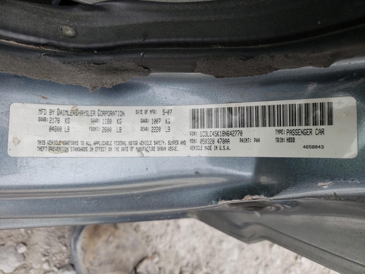 Photo 10 from auction – 2008 CHRYSLER SEBRING with VIN 1C3LC45K18N642770