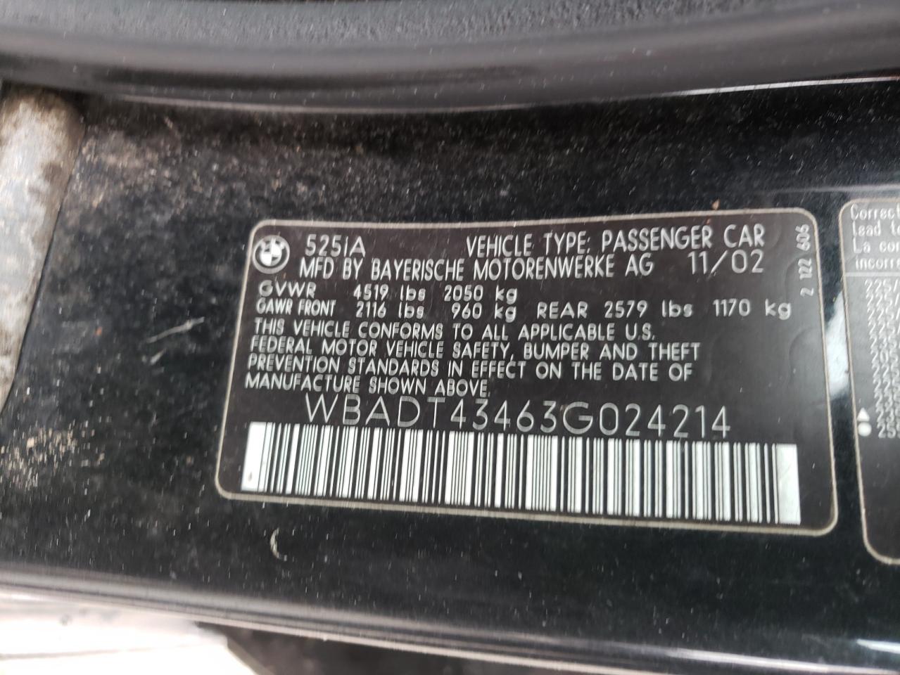Photo 10 from auction – 2003 BMW 5 SERIES with VIN WBADT43463G024214