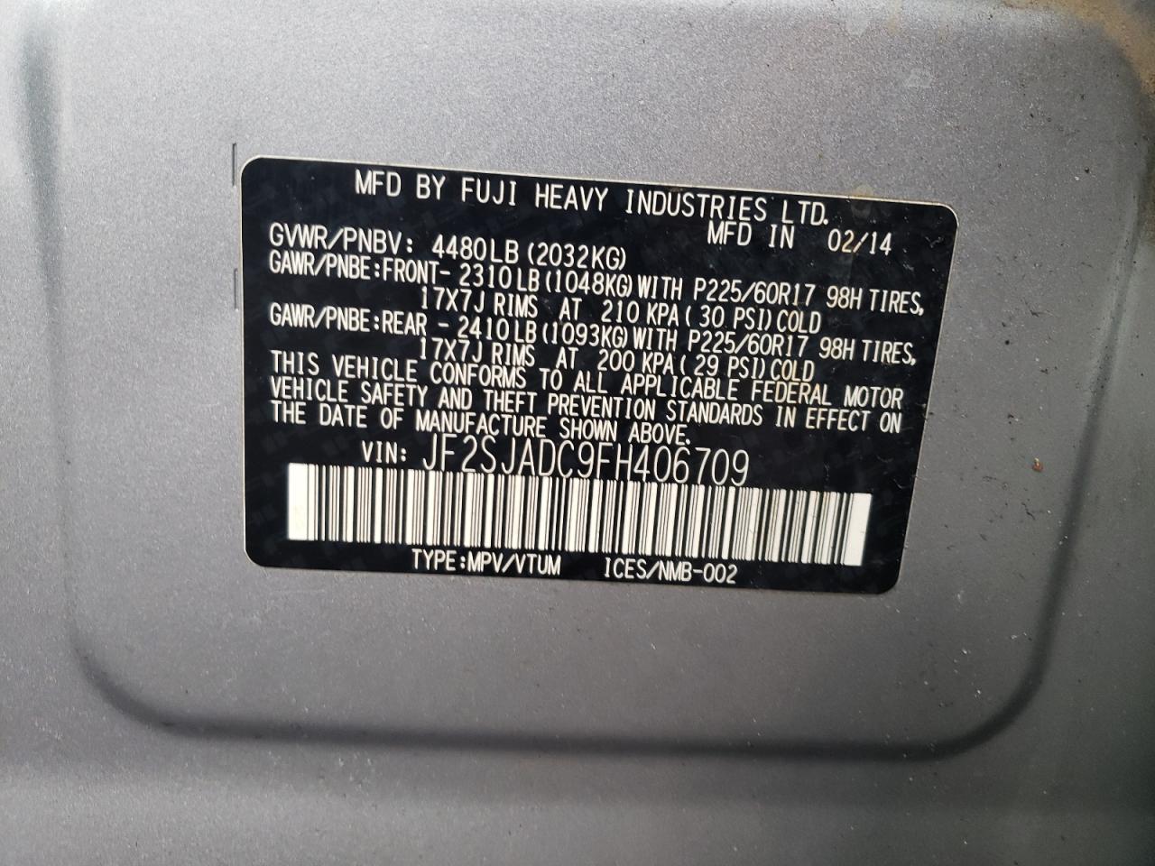 Photo 10 from auction – 2015 SUBARU FORESTER 2 with VIN JF2SJADC9FH406709