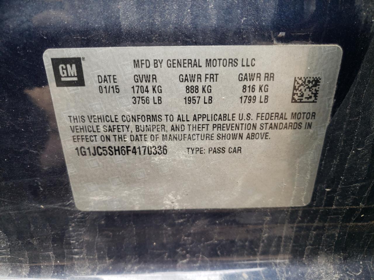 Photo 10 from auction – 2015 CHEVROLET SONIC LT with VIN 1G1JC5SH6F4170336