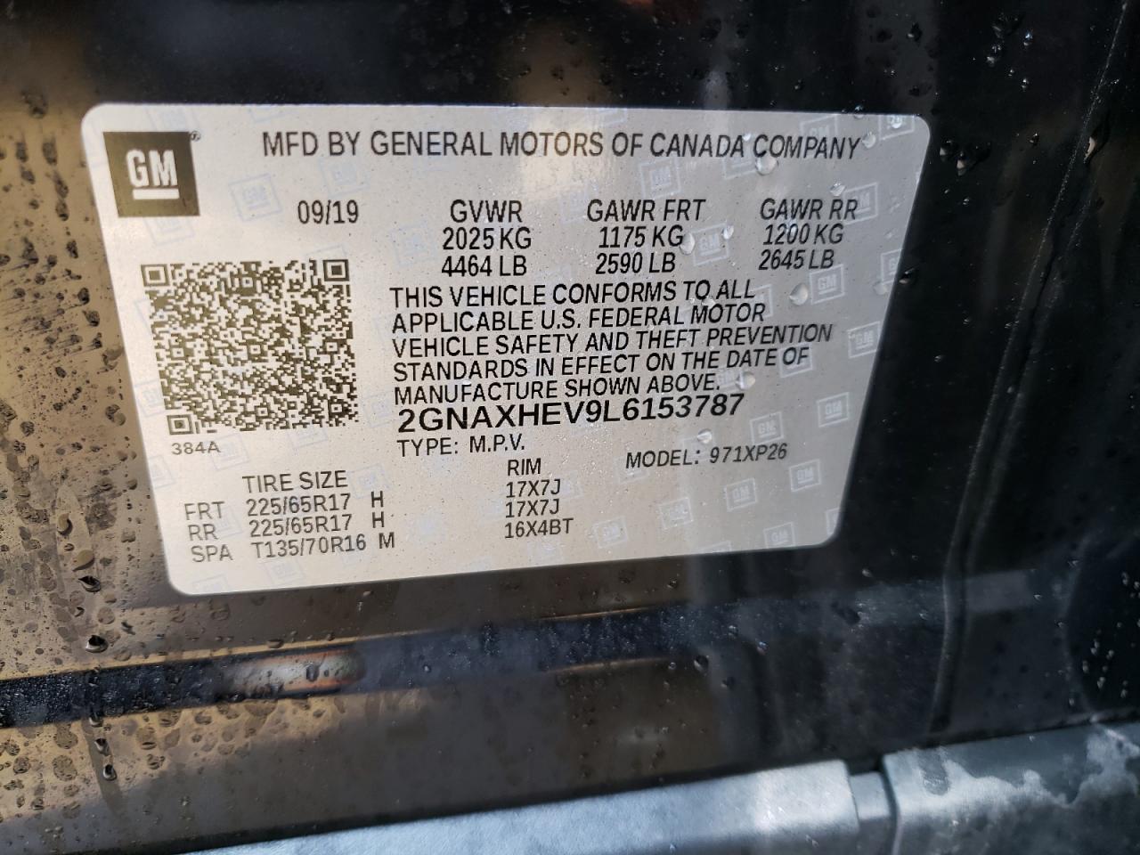 Photo 10 from auction – 2020 CHEVROLET EQUINOX LS with VIN 2GNAXHEV9L6153787