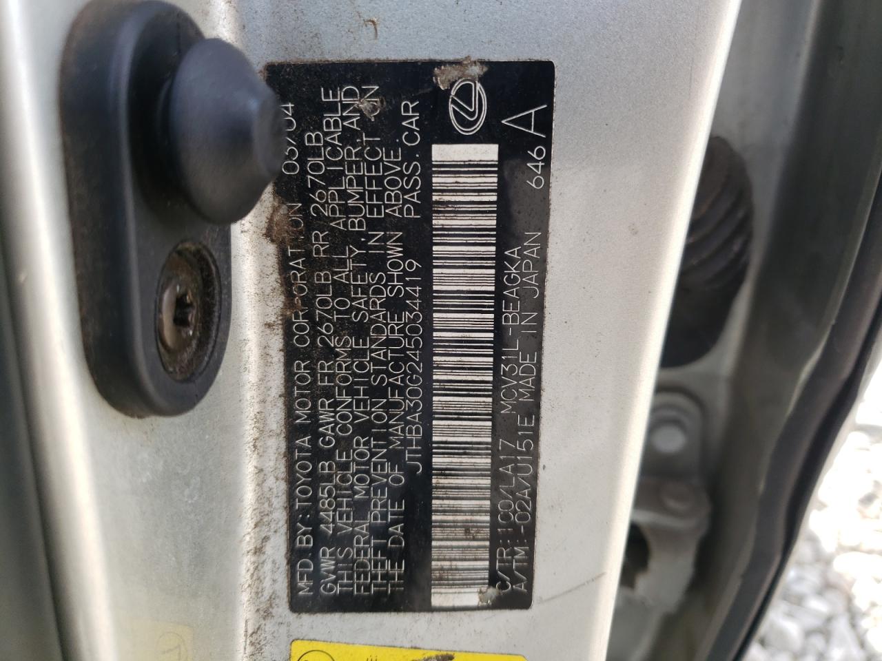 Photo 10 from auction – 2004 LEXUS ES 330 with VIN JTHBA30G245034419