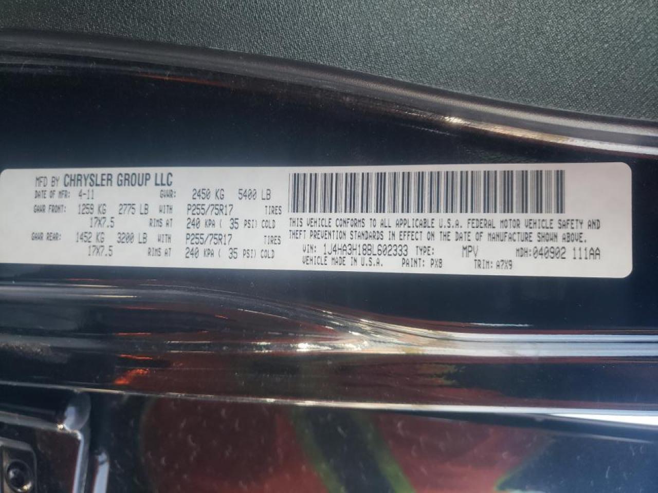 Photo 10 from auction – 2011 JEEP WRANGLER U with VIN 1J4HA3H18BL602333