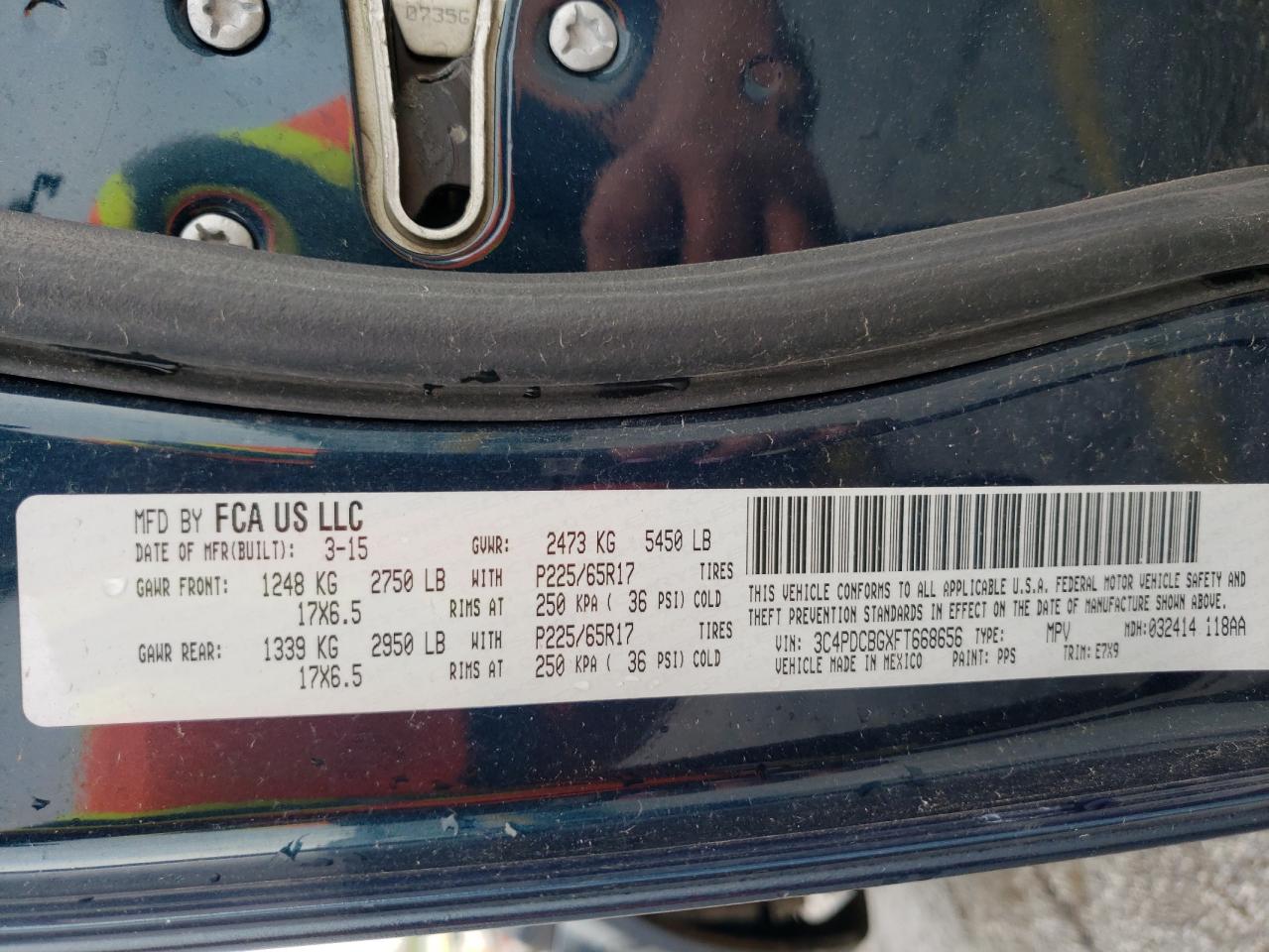 Photo 10 from auction – 2015 DODGE JOURNEY SX with VIN 3C4PDCBGXFT668656