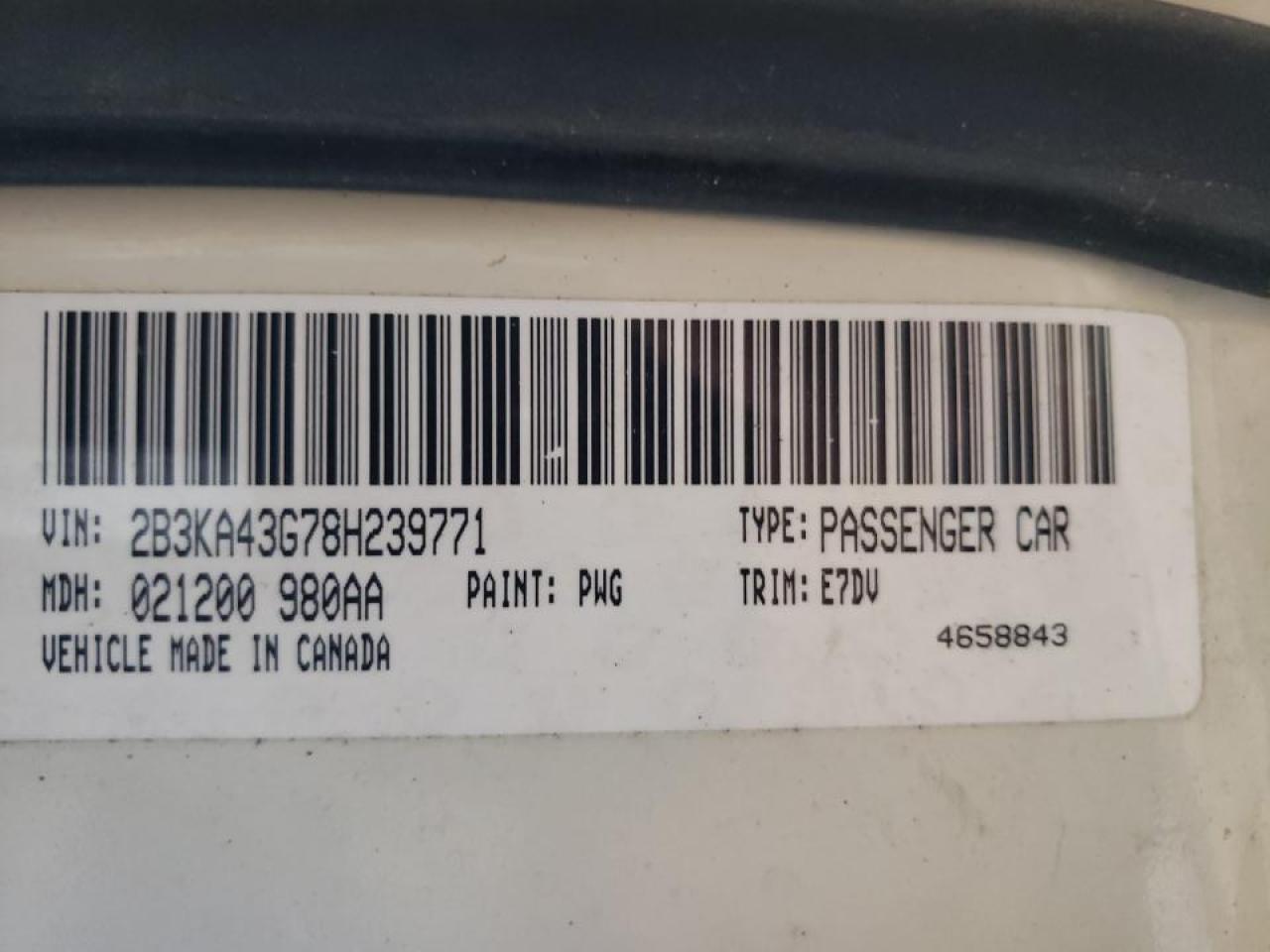 Photo 10 from auction – 2008 DODGE CHARGER with VIN 2B3KA43G78H239771