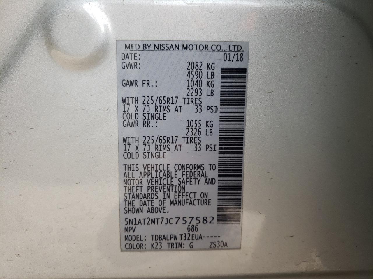 Photo 10 from auction – 2018 NISSAN ROGUE S with VIN 5N1AT2MT7JC757582