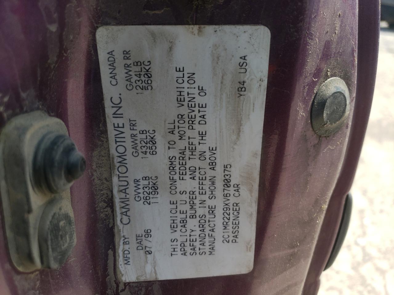 Photo 10 from auction – 1997 GEO METRO LSI with VIN 2C1MR229XV6700375