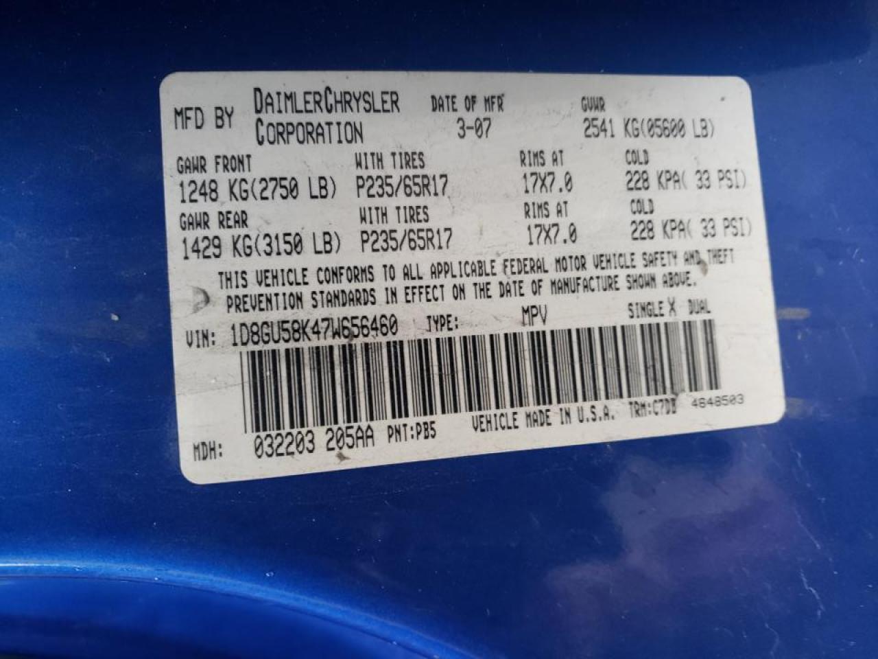 Photo 10 from auction – 2007 DODGE NITRO with VIN 1D8GU58K47W656460