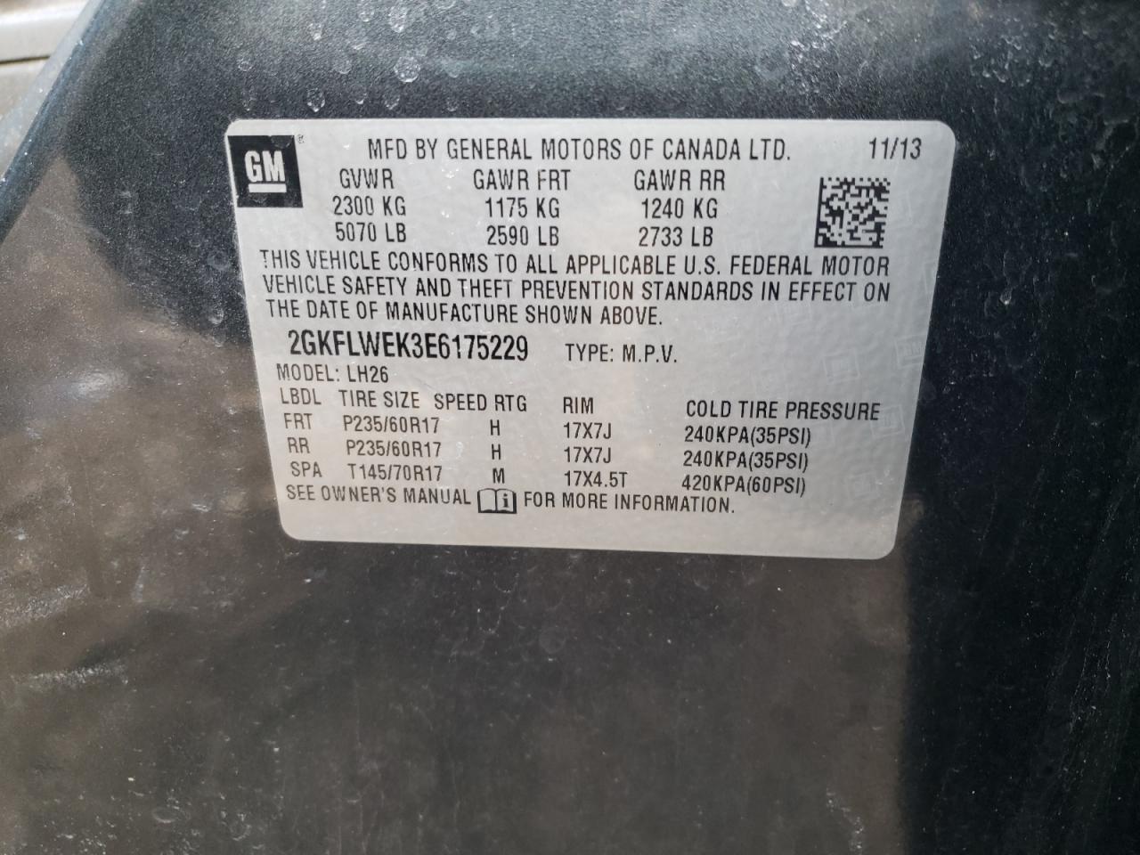 Photo 10 from auction – 2014 GMC TERRAIN SL with VIN 2GKFLWEK3E6175229