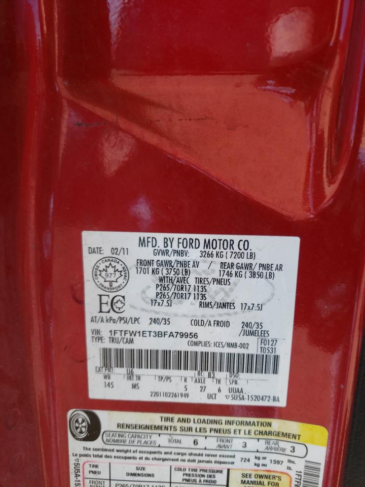 Photo 10 from auction – 2011 FORD F150 SUPER with VIN 1FTFW1ET3BFA79956