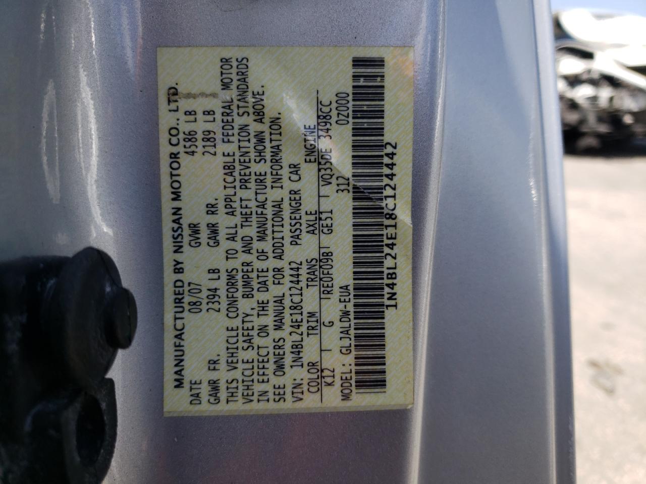 Photo 10 from auction – 2008 NISSAN ALTIMA 3.5 with VIN 1N4BL24E18C124442