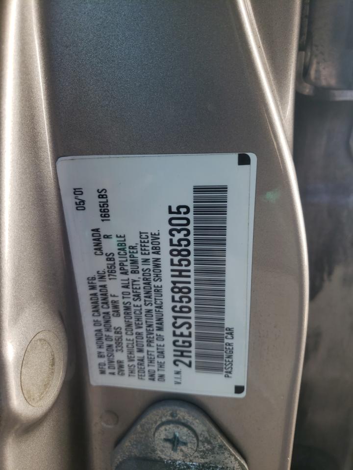 Photo 10 from auction – 2001 HONDA CIVIC LX with VIN 2HGES16581H585305