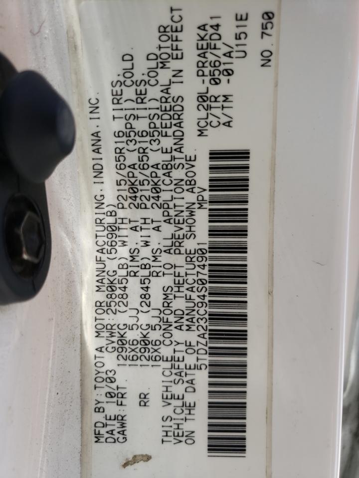 Photo 10 from auction – 2004 TOYOTA SIENNA CE with VIN 5TDZA23C94S074901