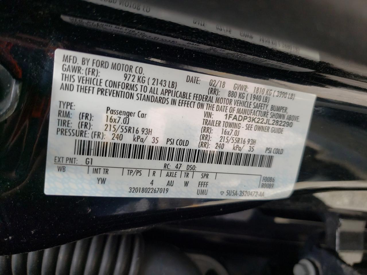 Photo 10 from auction – 2018 FORD FOCUS with VIN 1FADP3K22JL282290