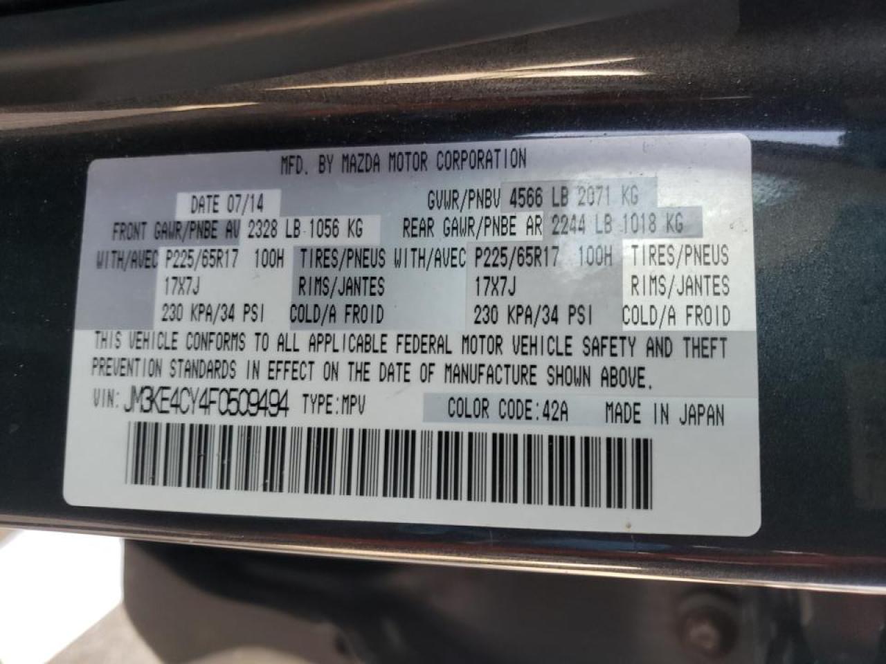 Photo 10 from auction – 2015 MAZDA CX-5 TOURI with VIN JM3KE4CY4F0509494