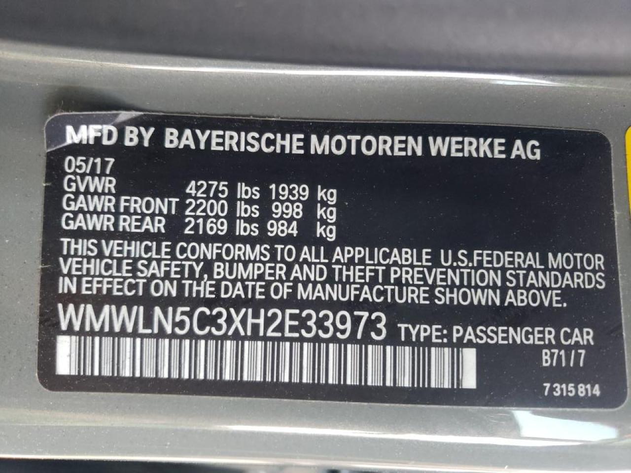 Photo 10 from auction – 2017 MINI COOPER CLU with VIN WMWLN5C3XH2E33973
