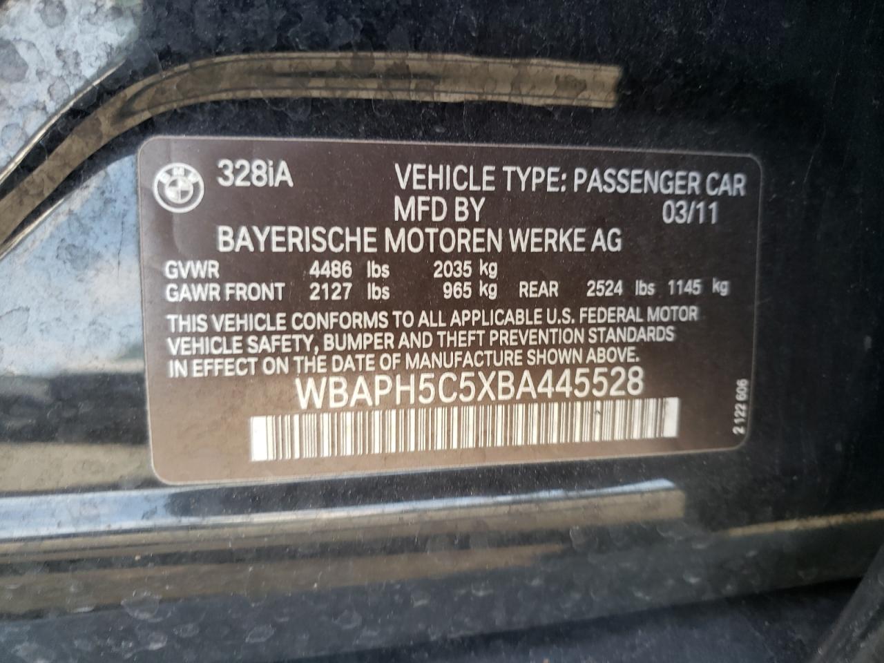 Photo 10 from auction – 2011 BMW 328 I SULE with VIN WBAPH5C5XBA445528