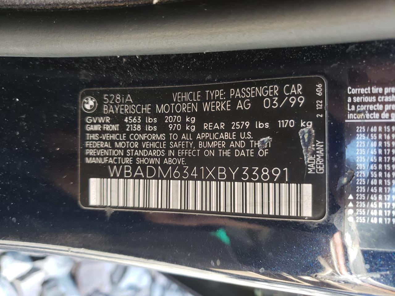 Photo 10 from auction – 1999 BMW 5 SERIES with VIN WBADM6341XBY33891
