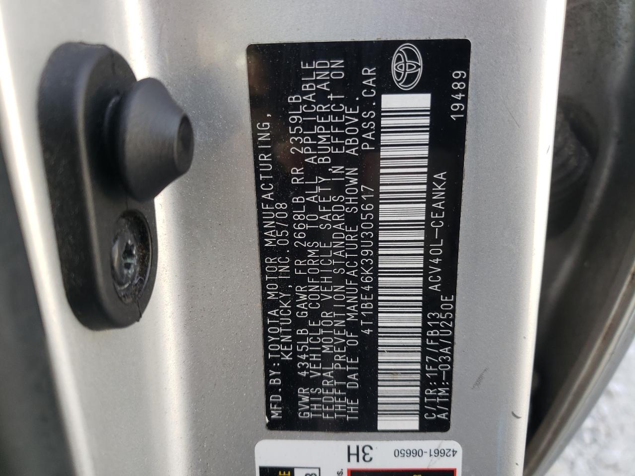 Photo 10 from auction – 2009 TOYOTA CAMRY BASE with VIN 4T1BE46K39U305617