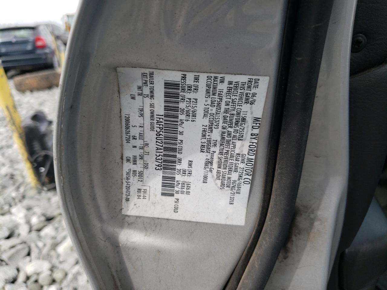 Photo 10 from auction – 2007 FORD TAURUS SEL with VIN 1FAFP56U27A153793