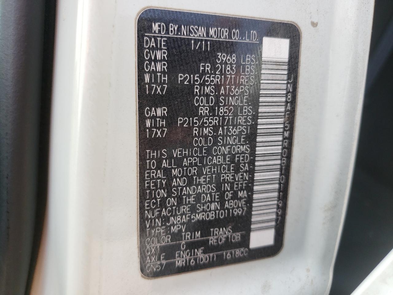 Zdjęcie 10 z aukcji – 2011 NISSAN JUKE S z VIN JN8AF5MR0BT011997