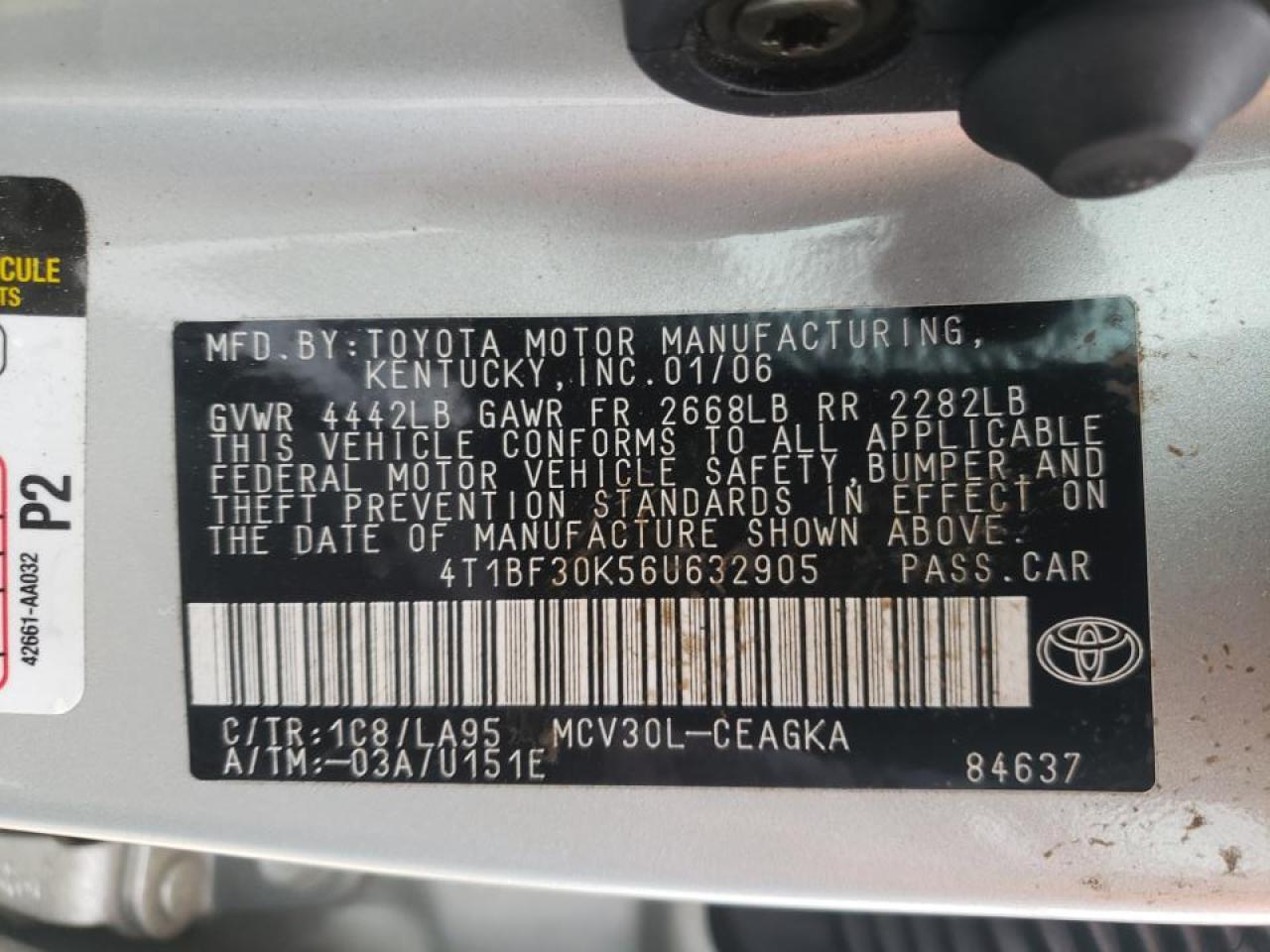 Photo 10 from auction – 2006 TOYOTA CAMRY LE with VIN 4T1BF30K56U632905