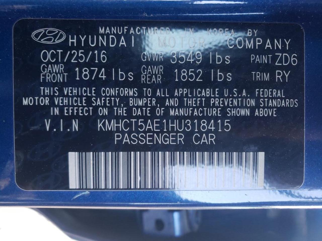 Photo 10 from auction – 2017 HYUNDAI ACCENT SE with VIN KMHCT5AE1HU318415