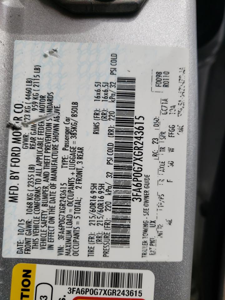 Photo 10 from auction – 2016 FORD FUSION S with VIN 3FA6P0G7XGR243615