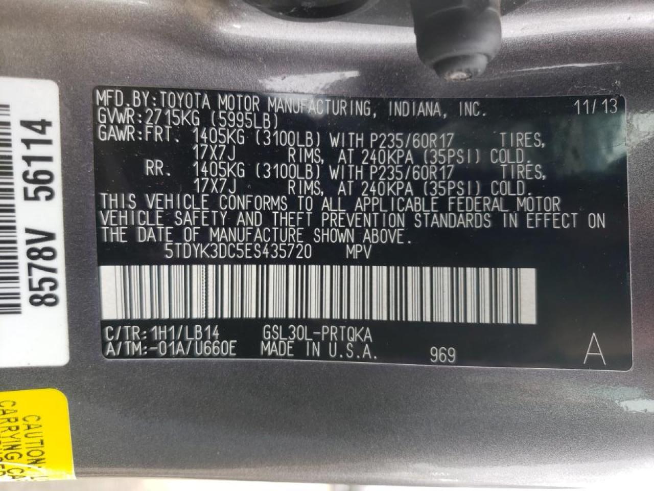 Photo 10 from auction – 2014 TOYOTA SIENNA XLE with VIN 5TDYK3DC5ES435720