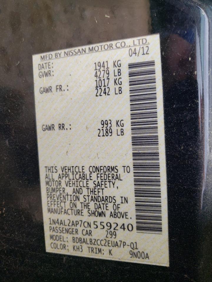Photo 10 from auction – 2012 NISSAN ALTIMA BAS with VIN 1N4AL2AP7CN559240