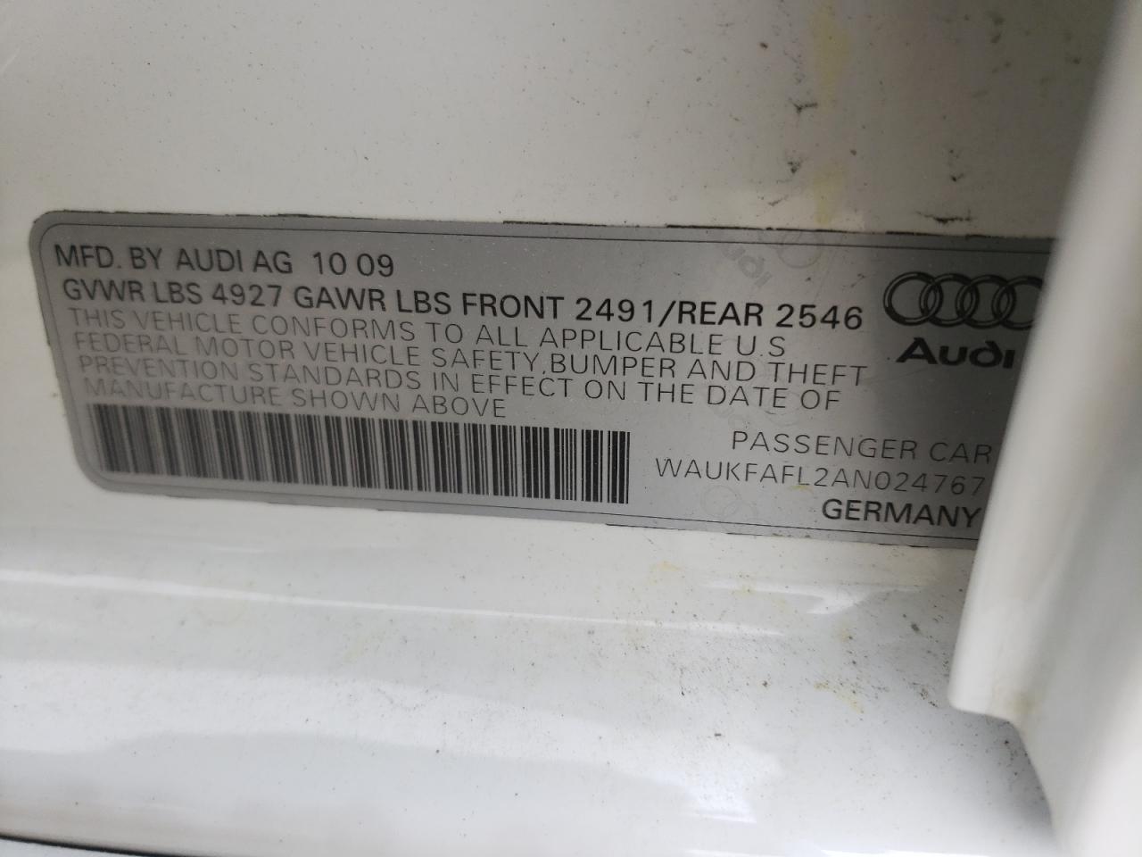Photo 10 from auction – 2010 AUDI A4 PRESTIG with VIN WAUKFAFL2AN024767