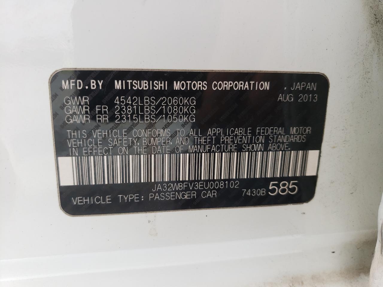 Photo 10 from auction – 2014 MITSUBISHI LANCER EVO with VIN JA32W8FV3EU008102