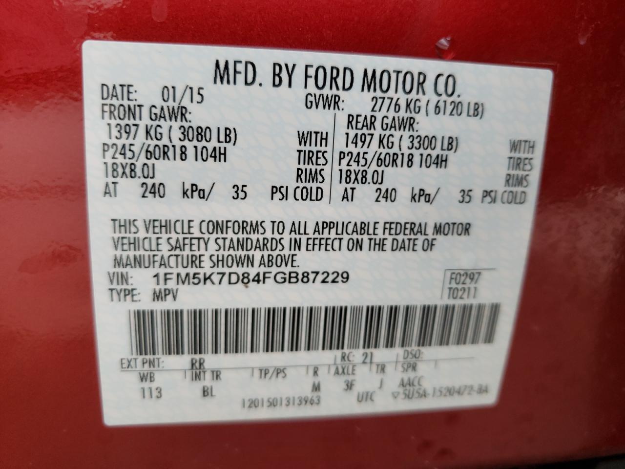 Photo 10 from auction – 2015 FORD EXPLORER X with VIN 1FM5K7D84FGB87229