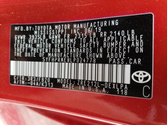 Photo 10 from auction – 2020 TOYOTA COROLLA LE with VIN 5YFHPRAE8LP024778