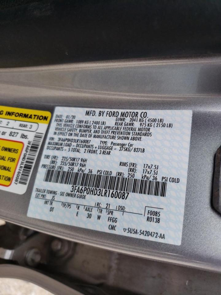 Photo 10 from auction – 2020 FORD FUSION SE with VIN 3FA6P0HD3LR160087