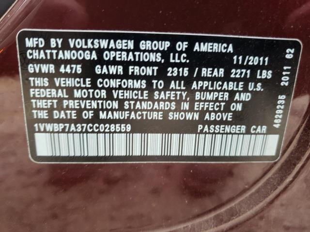 Photo 10 from auction – 2012 VOLKSWAGEN PASSAT with VIN 1VWBP7A37CC028559