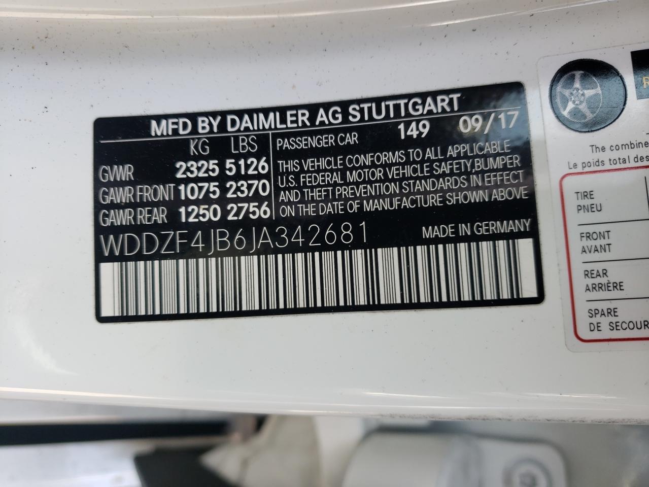 Photo 10 from auction – 2018 MERCEDES-BENZ E 300 with VIN WDDZF4JB6JA342681