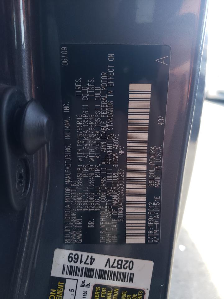 Photo 10 from auction – 2010 TOYOTA SIENNA CE with VIN 5TDKK4CC3AS300257