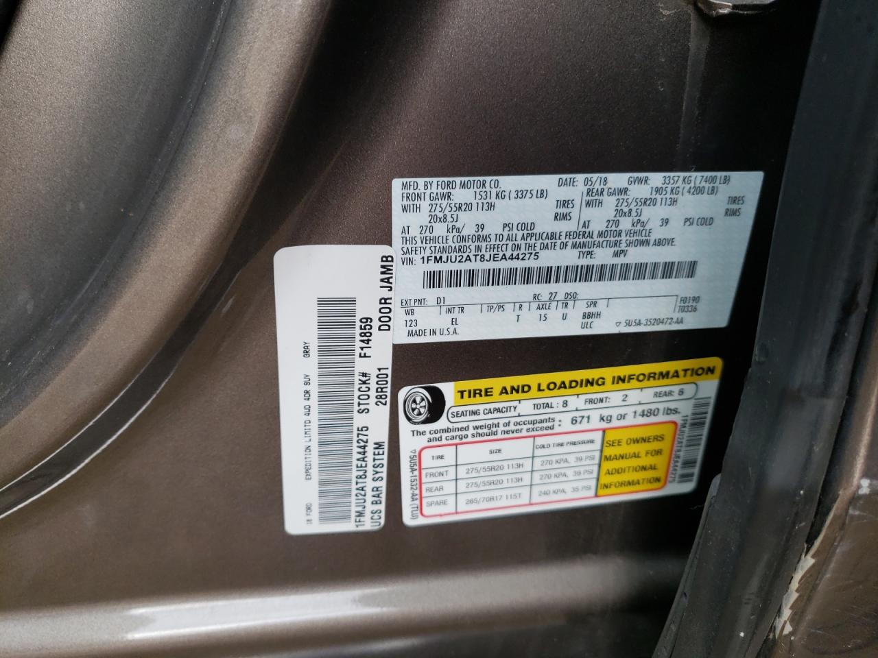 Photo 10 from auction – 2018 FORD EXPEDITION with VIN 1FMJU2AT8JEA44275