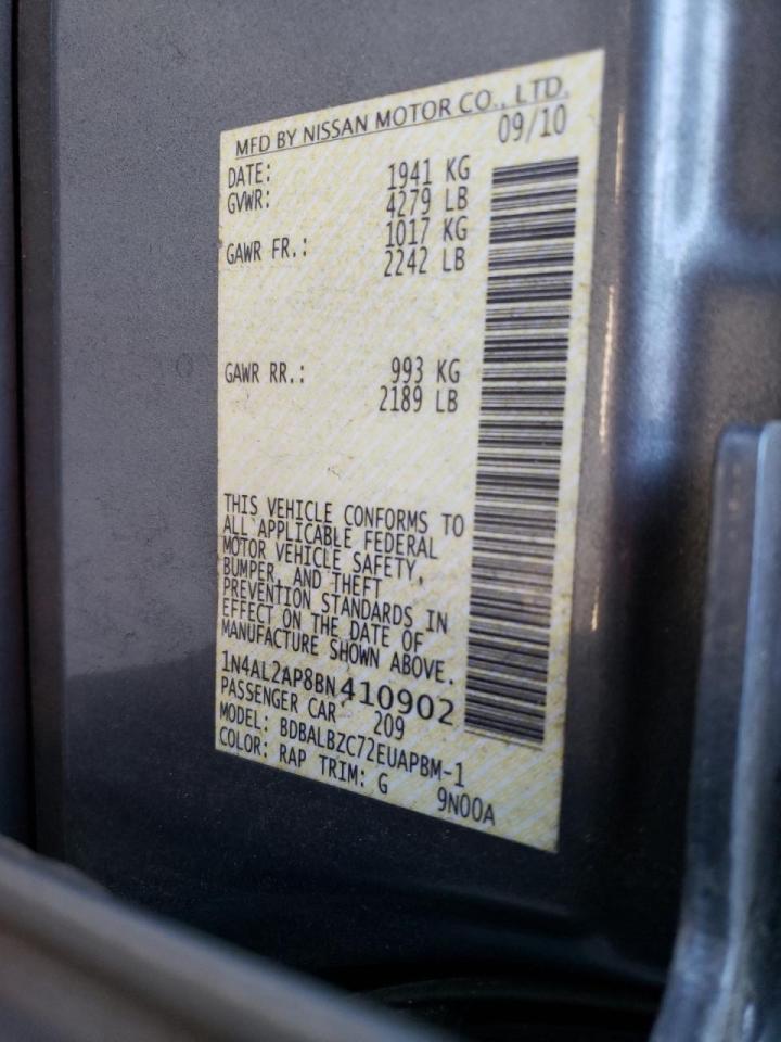 Photo 10 from auction – 2011 NISSAN ALTIMA BAS with VIN 1N4AL2AP8BN410902