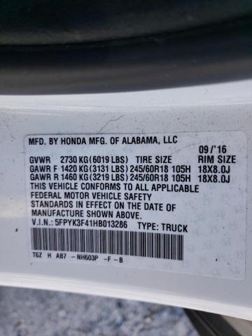 Photo 10 from auction – 2017 HONDA RIDGELINE with VIN 5FPYK3F41HB013286