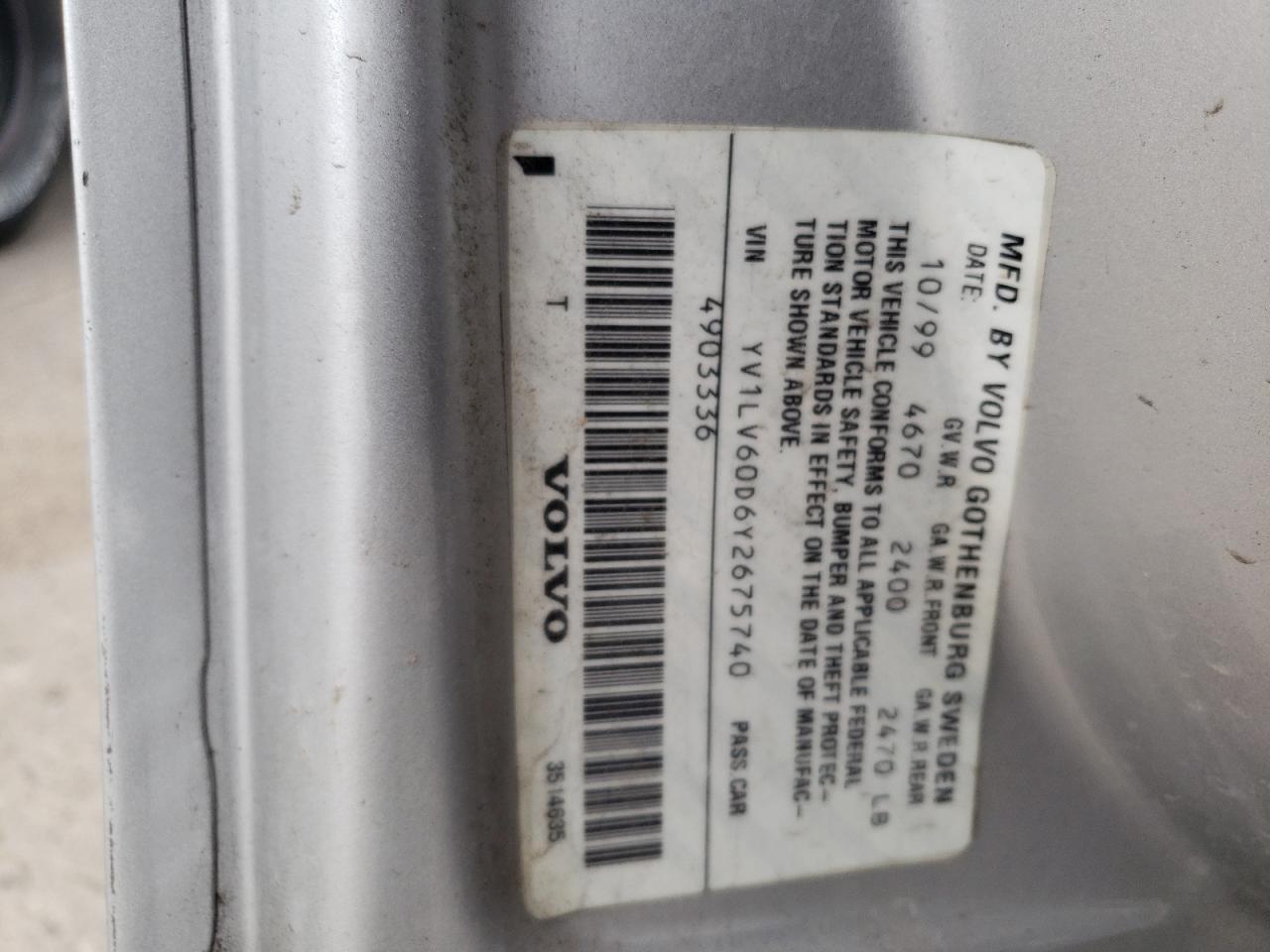 Photo 10 from auction – 2000 VOLVO V70 R with VIN YV1LV60D6Y2675740