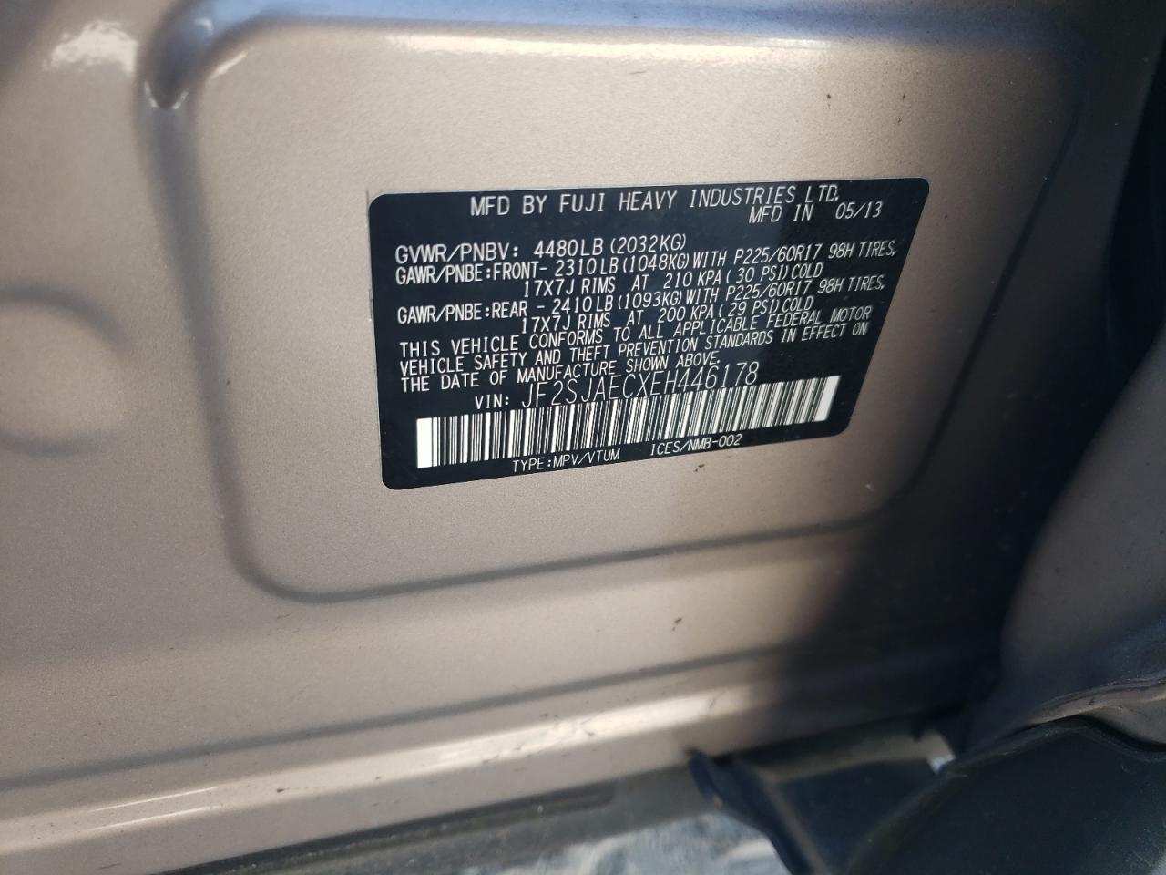 Photo 10 from auction – 2014 SUBARU FORESTER 2 with VIN JF2SJAECXEH446178