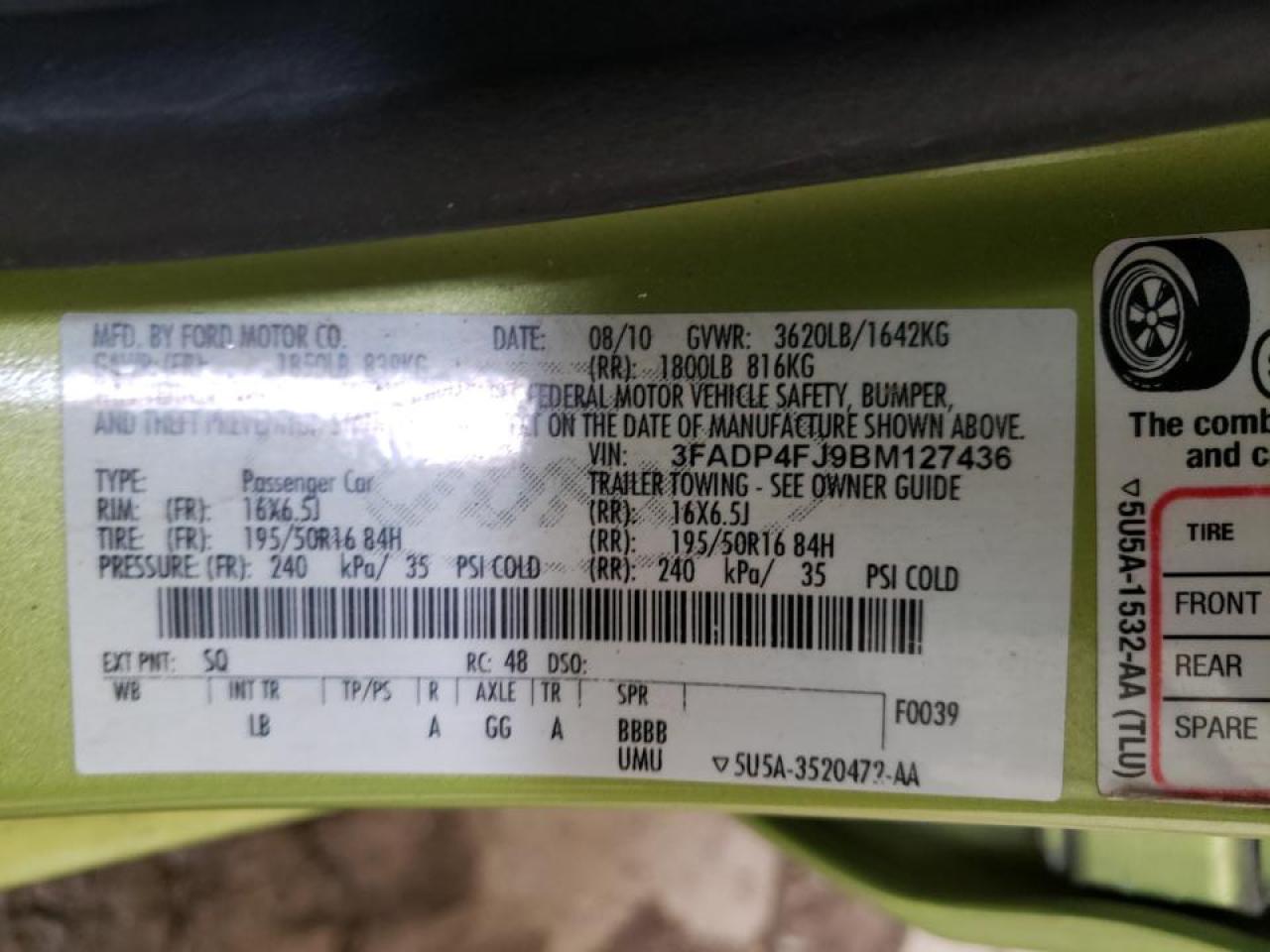 Photo 10 from auction – 2011 FORD FIESTA SES with VIN 3FADP4FJ9BM127436