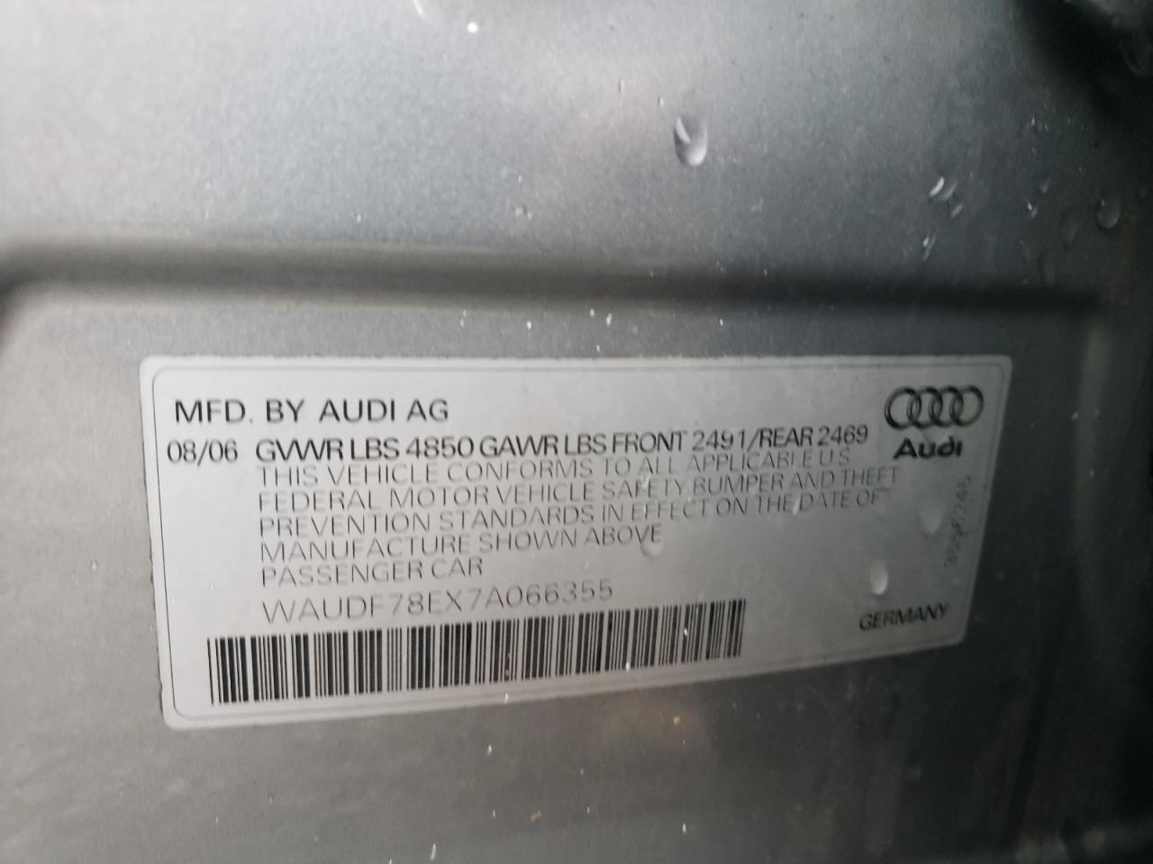 Photo 10 from auction – 2007 AUDI A4 2.0T QU with VIN WAUDF78EX7A066355