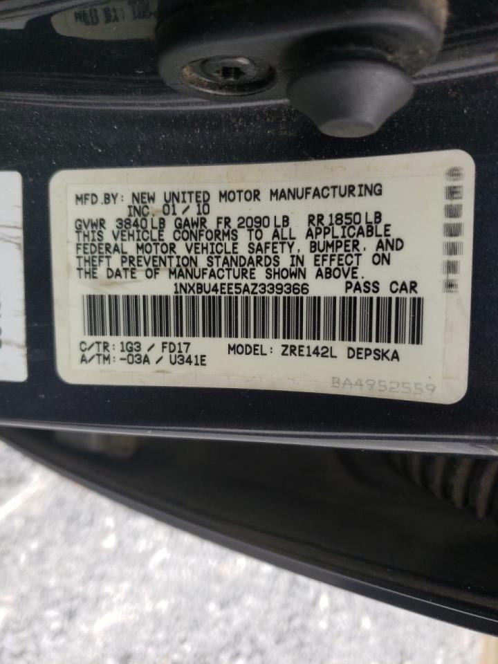 Photo 10 from auction – 2010 TOYOTA COROLLA BA with VIN 1NXBU4EE5AZ339366
